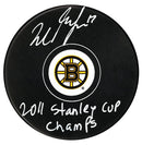 Milan Lucic Autographed Boston Bruins 2011 Stanley Cup Inscribed Puck CoJo Sport Collectables Inc.