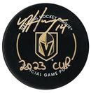 Nicolas Hague Autographed Vegas Golden Knights 2023 Cup Inscribed Official Puck CoJo Sport Collectables Inc.