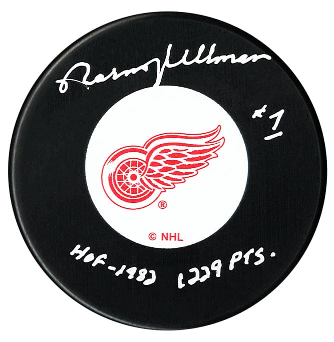 Norm Ullman Autographed Detroit Red Wings HOF & Points Inscribed Puck CoJo Sport Collectables Inc.