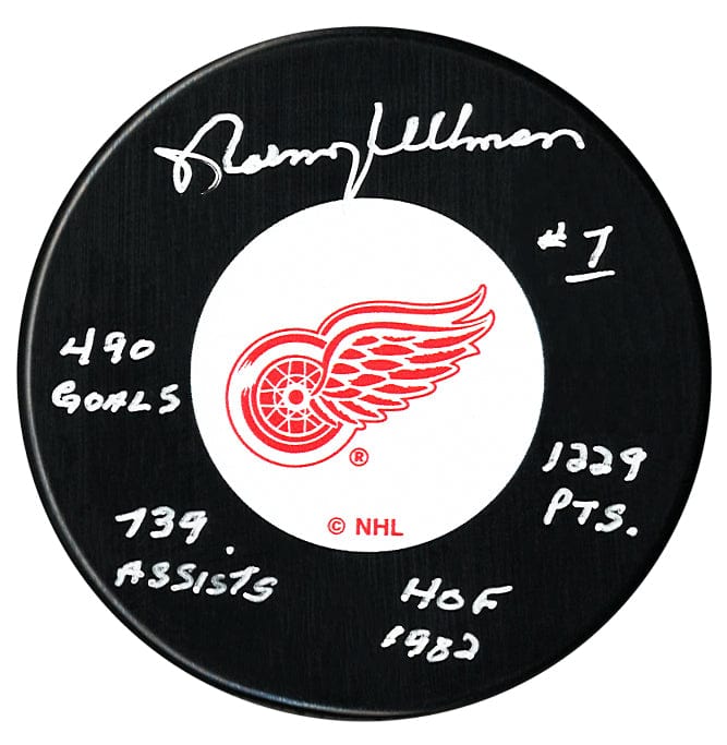 Norm Ullman Autographed Detroit Red Wings Quadruple Inscribed Puck CoJo Sport Collectables Inc.
