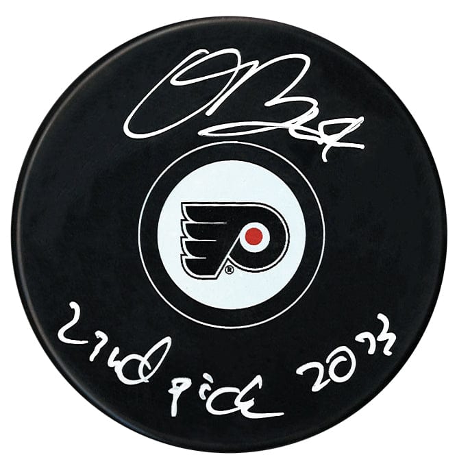 Oliver Bonk Autographed Philadelphia Flyers Draft Inscribed Puck CoJo Sport Collectables Inc.