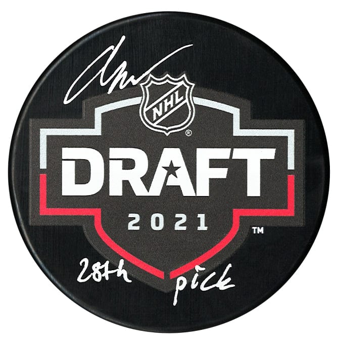 Oskar Olausson Autographed 2021 NHL Draft Inscribed Puck CoJo Sport Collectables Inc.