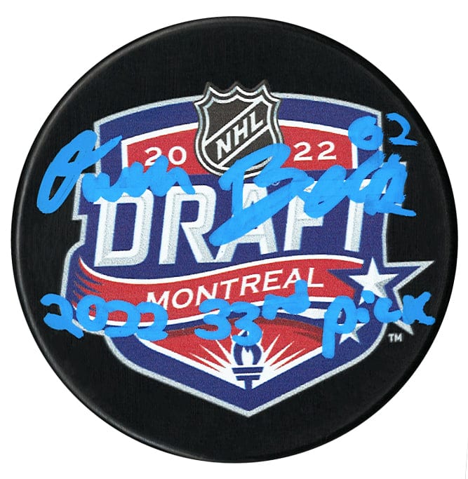 Owen Beck Autographed 2022 Inscribed NHL Draft Puck CoJo Sport Collectables Inc.