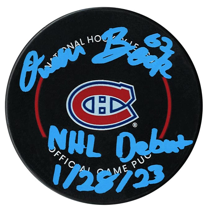 Owen Beck Autographed Montreal Canadiens Debut Inscribed Official Puck CoJo Sport Collectables Inc.