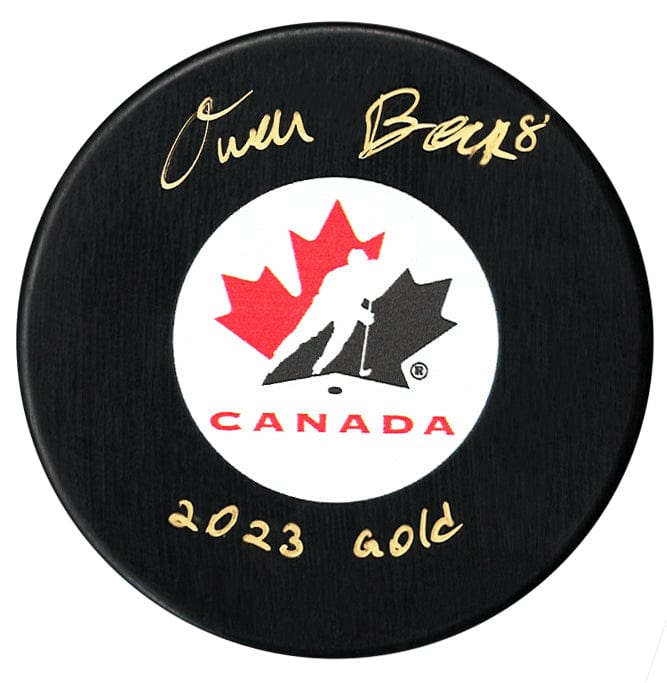 Owen Beck Autographed Team Canada 2023 Gold Inscribed Puck CoJo Sport Collectables Inc.
