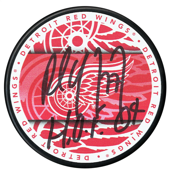 Paul Coffey Autographed Detroit Red Wings HOF Inscribed Medallion Puck