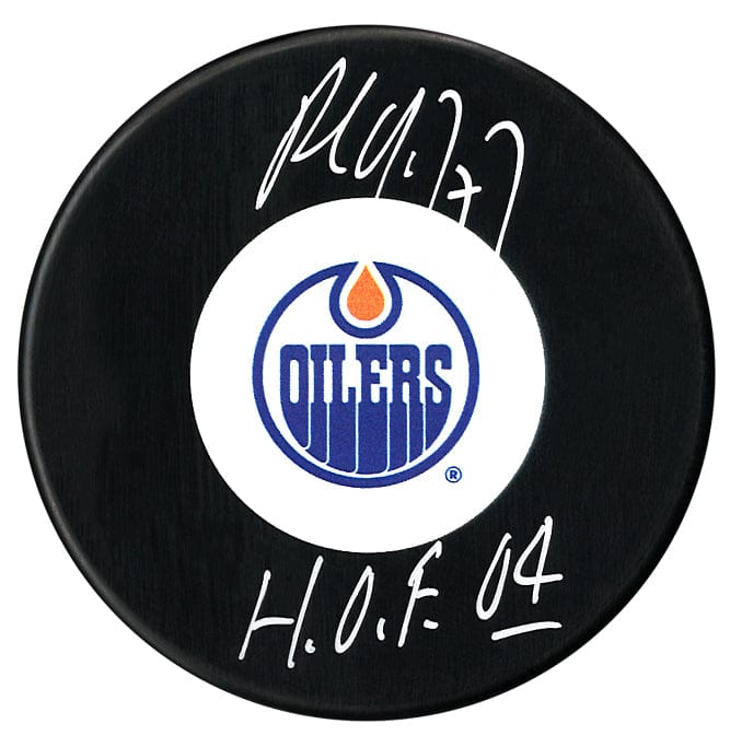 Paul Coffey Autographed Edmonton Oilers HOF Inscribed Puck