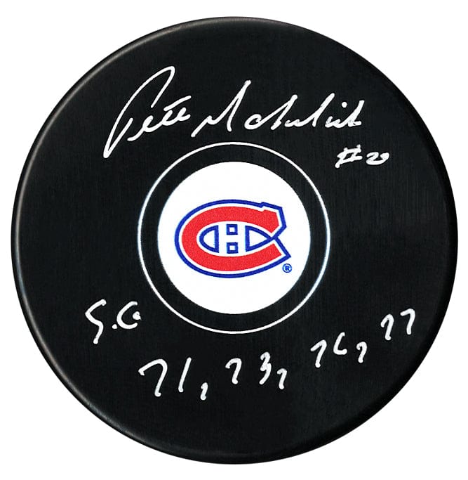 Pete Mahovlich Autographed Montreal Canadiens Stanley Cup Inscribed Puck (Small Logo) CoJo Sport Collectables Inc.