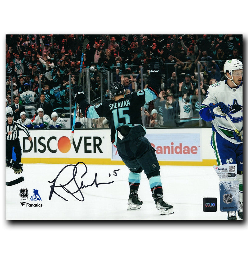 Riley Sheahan Seattle Kraken Autographed Goal Celebration 8x10 Photo CoJo Sport Collectables Inc.