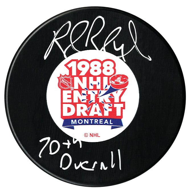Rob Blake Autographed 1988 NHL Draft Inscribed Puck CoJo Sport Collectables Inc.