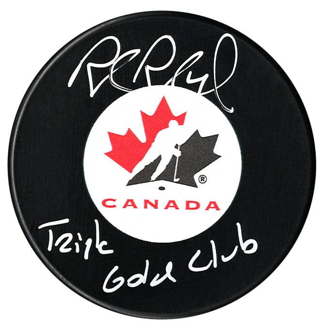 Rob Blake Autographed Team Canada Triple Gold Club Inscribed Puck CoJo Sport Collectables Inc.