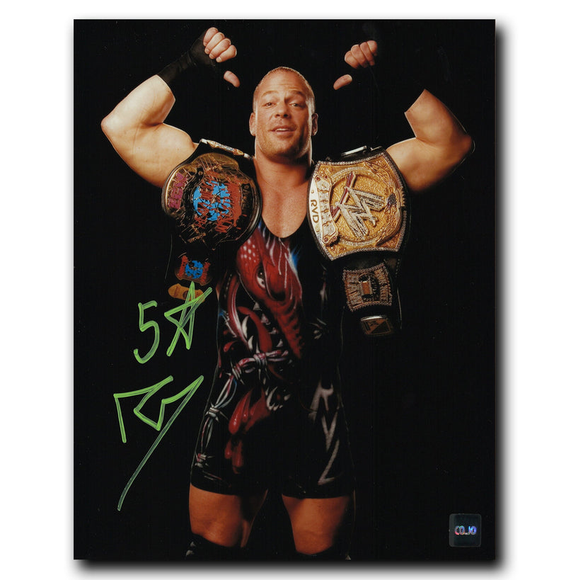 Rob Van Dam WWE Autographed Belts 8x10 Photo (Green) CoJo Sport Collectables Inc.