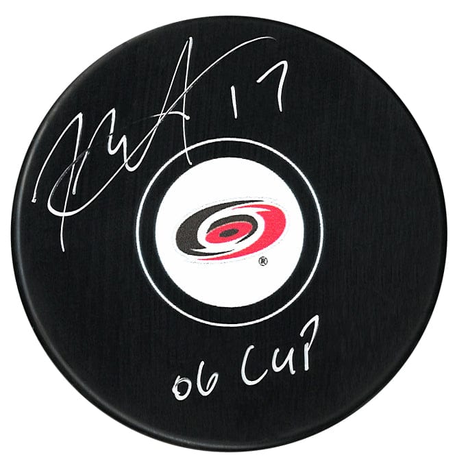 Rod Brind'Amour Autographed Carolina Hurricanes 06 Cup Inscribed Puck CoJo Sport Collectables Inc.