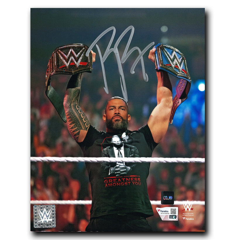 Roman Reigns WWE Autographed Belts 8x10 Photo CoJo Sport Collectables Inc.