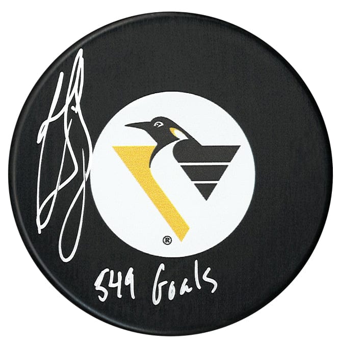 Ron Francis Autographed Pittsburgh Penguins Retro Logo Goals Inscribed Puck CoJo Sport Collectables Inc.