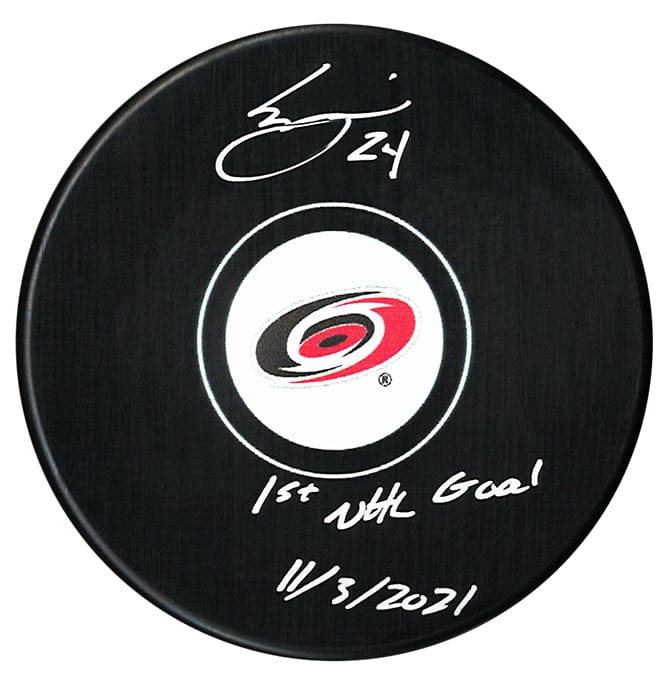 Seth Jarvis Autographed Carolina Hurricanes 1st Goal Inscribed Puck CoJo Sport Collectables Inc.