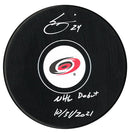Seth Jarvis Autographed Carolina Hurricanes Debut Inscribed Puck CoJo Sport Collectables Inc.