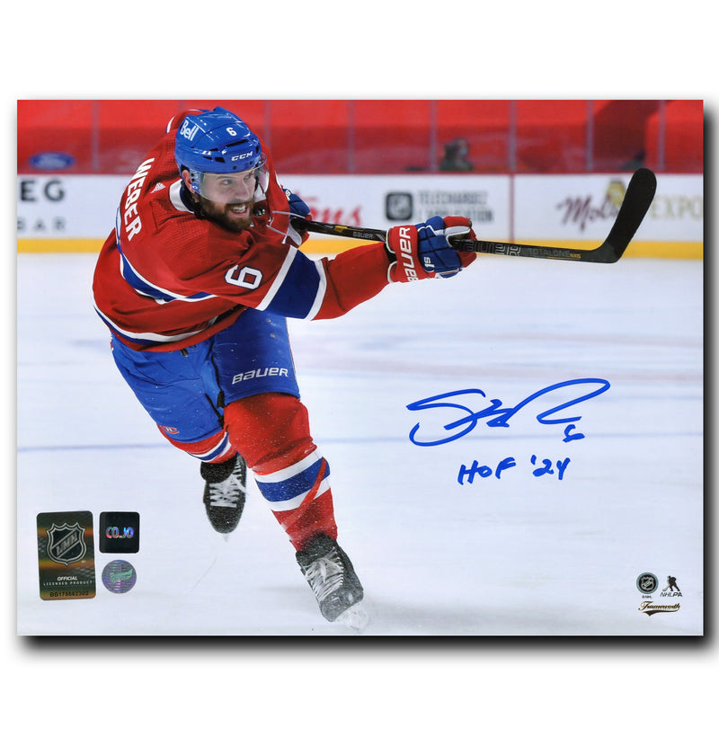 Shea Weber Montreal Canadiens Autographed Shooting HOF Inscribed 8x10 Photo
