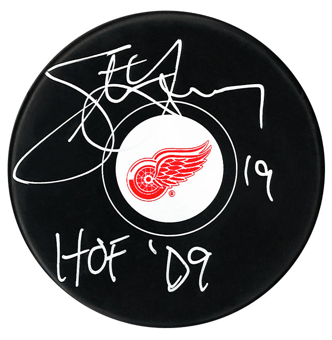 Steve Yzerman Autographed Detroit Red Wings HOF Inscribed Puck (Small Logo) CoJo Sport Collectables Inc.