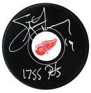 Steve Yzerman Autographed Detroit Red Wings Points Inscribed Puck (Small Logo) CoJo Sport Collectables Inc.