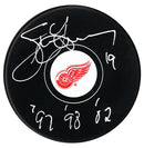 Steve Yzerman Autographed Detroit Red Wings Stanley Cup Years Inscribed Puck (Small Logo) CoJo Sport Collectables Inc.