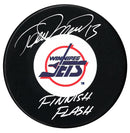 Teemu Selanne Autographed Winnipeg Jets Finnish Flash Inscribed Puck CoJo Sport Collectables Inc.