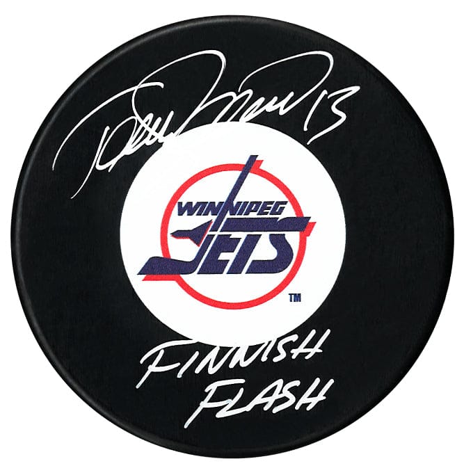 Teemu Selanne Autographed Winnipeg Jets Finnish Flash Inscribed Puck CoJo Sport Collectables Inc.