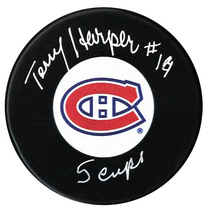 Terry Harper Autographed Montreal Canadiens Stanley Cups Inscribed Puck CoJo Sport Collectables Inc.