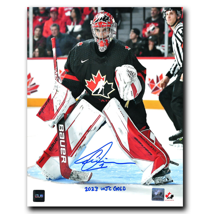 Thomas Milic Team Canada Autographed 2023 WJC Gold Inscribed 8x10 Photo (Black) CoJo Sport Collectables Inc.