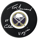 Tom Barrasso Autographed Buffalo Sabres Calder & Vezina Inscribed Puck CoJo Sport Collectables Inc.