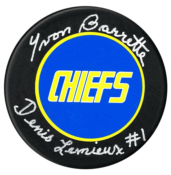 Yvon Barrette Denis Lemieux Autographed Charlestown Chiefs Puck CoJo Sport Collectables Inc.