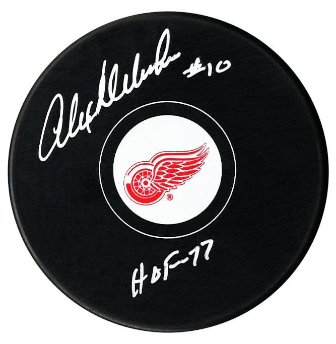 Alex Delvecchio Autographed Detroit Red Wings HOF Inscribed Puck (Small Logo) CoJo Sport Collectables Inc.