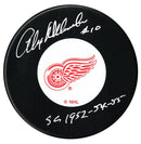 Alex Delvecchio Autographed Detroit Red Wings Stanley Cup Inscribed Puck CoJo Sport Collectables Inc.
