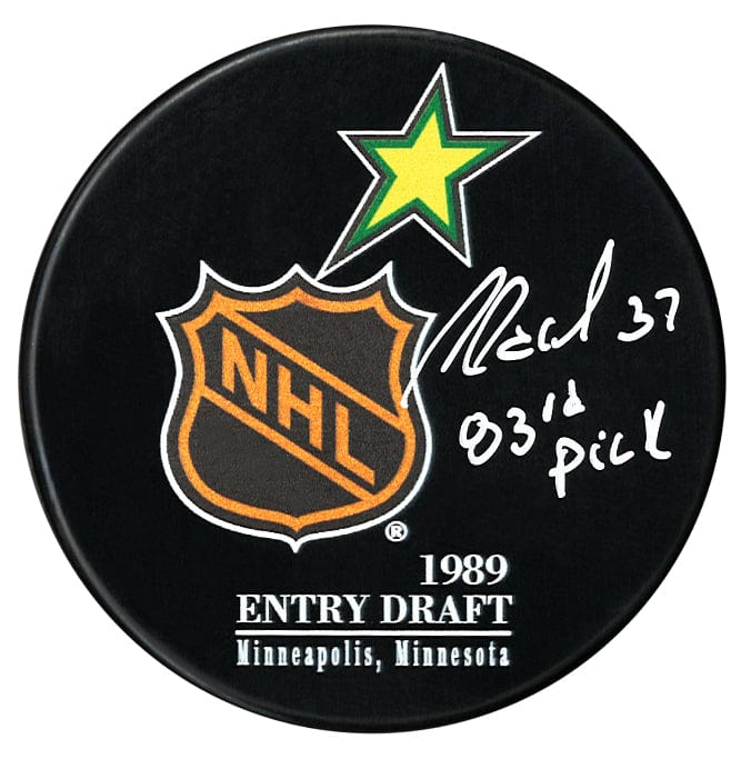 Andre Racicot Autographed 1989 NHL Draft Inscribed Puck CoJo Sport Collectables Inc.