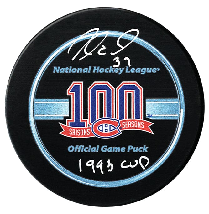 Andre Racicot Autographed Montreal Canadiens Centennial Season 1993 Cup Inscribed Official Puck CoJo Sport Collectables Inc.