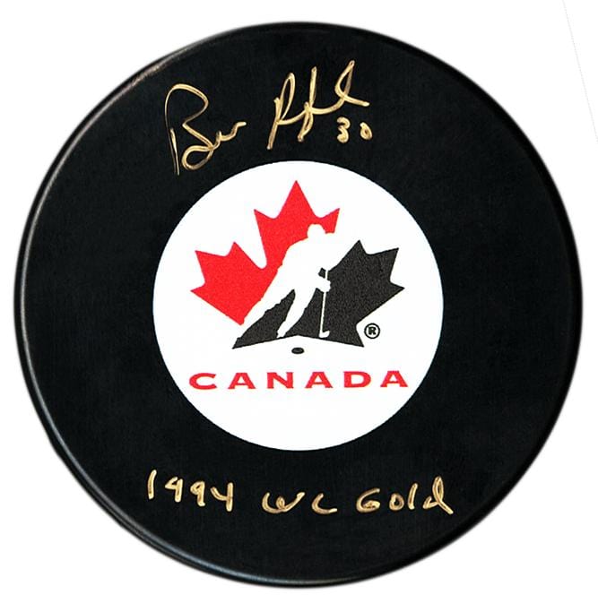 Bill Ranford Autographed Team Canada 1994 WC Gold Puck CoJo Sport Collectables Inc.