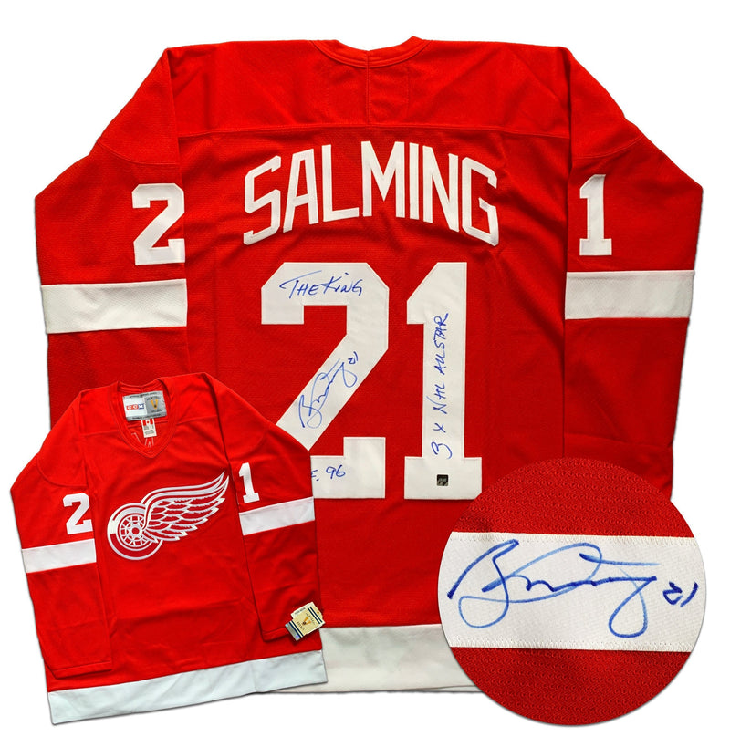Borje Salming Detroit Red Wings Autographed Replica CCM Vintage STATS Jersey CoJo Sport Collectables Inc.