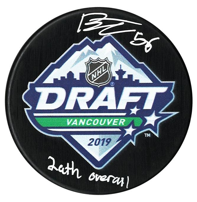 Brayden Tracey Anaheim Ducks Autographed 2019 Inscribed Draft Puck CoJo Sport Collectables Inc.