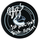 Brock Boeser Autographed Vancouver Canucks 1st NHL Hat Trick Official Puck CoJo Sport Collectables Inc.
