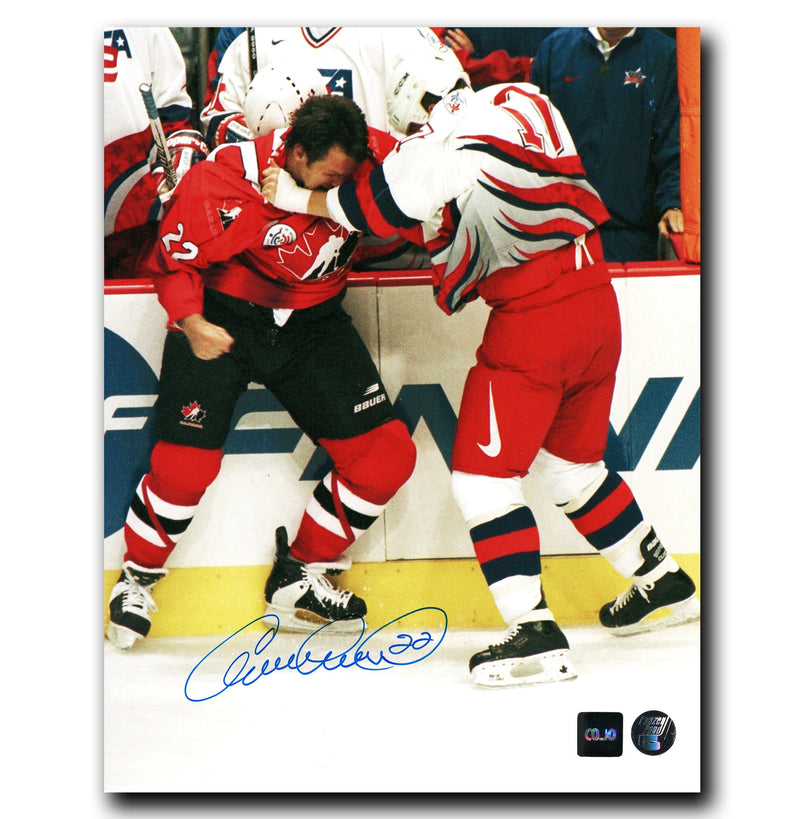Claude Lemieux Team Canada Autographed Vertical Fight 8x10 Photo CoJo Sport Collectables Inc.