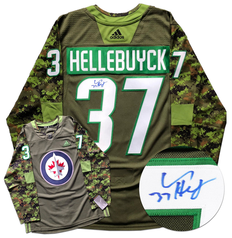 Connor Hellebuyck Winnipeg Jets Autographed Camo Adidas Jersey CoJo Sport Collectables Inc.