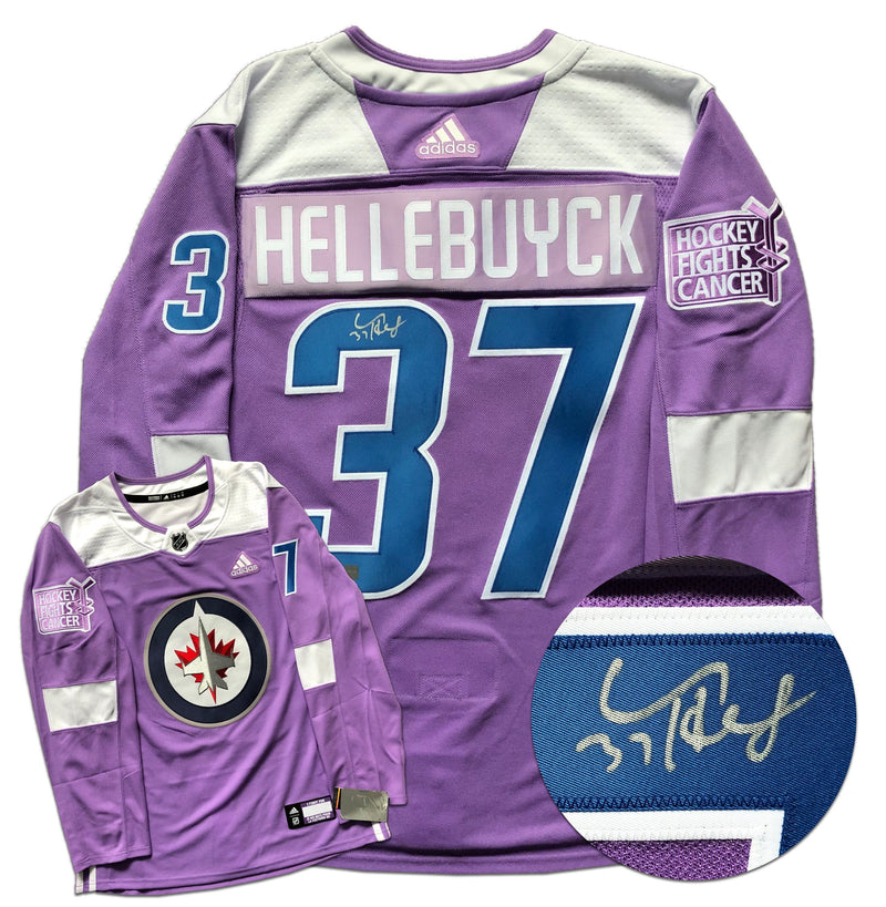 Connor Hellebuyck Winnipeg Jets Autographed Hockey Fights Cancer Adidas Jersey CoJo Sport Collectables Inc.