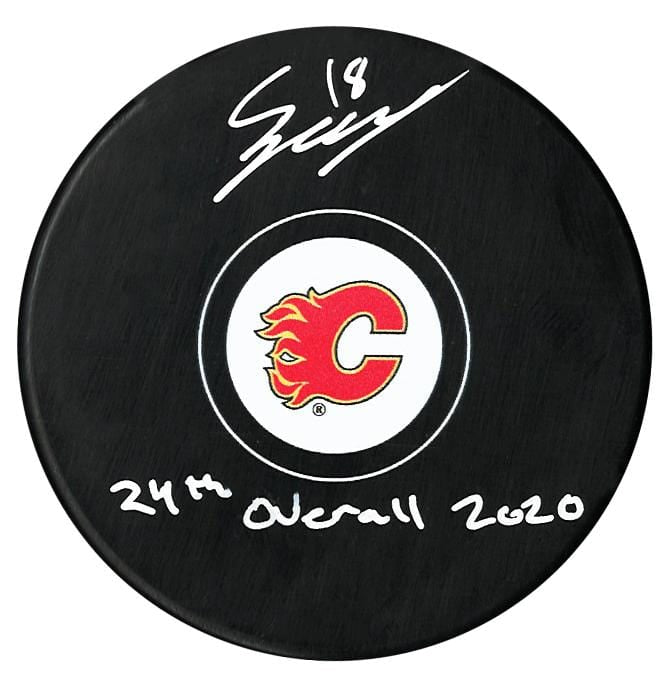 Connor Zary Autographed Calgary Flames Draft Inscribed Puck CoJo Sport Collectables Inc.