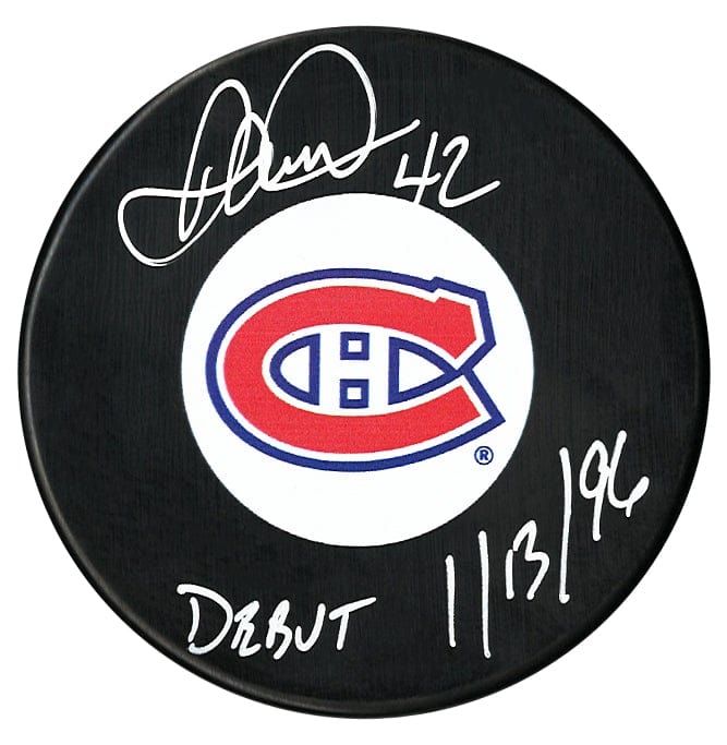 Darcy Tucker Autographed Montreal Canadiens Debut Inscribed Puck CoJo Sport Collectables Inc.