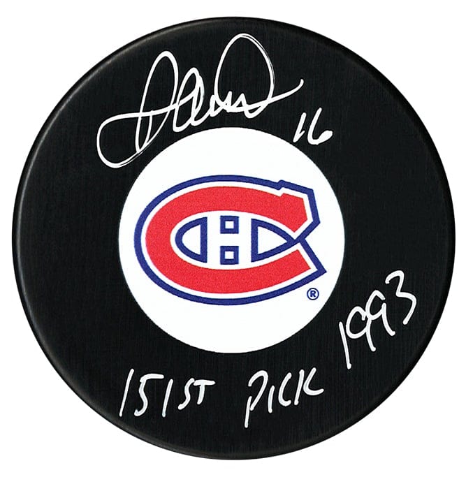 Darcy Tucker Autographed Montreal Canadiens Draft Inscribed Puck CoJo Sport Collectables Inc.