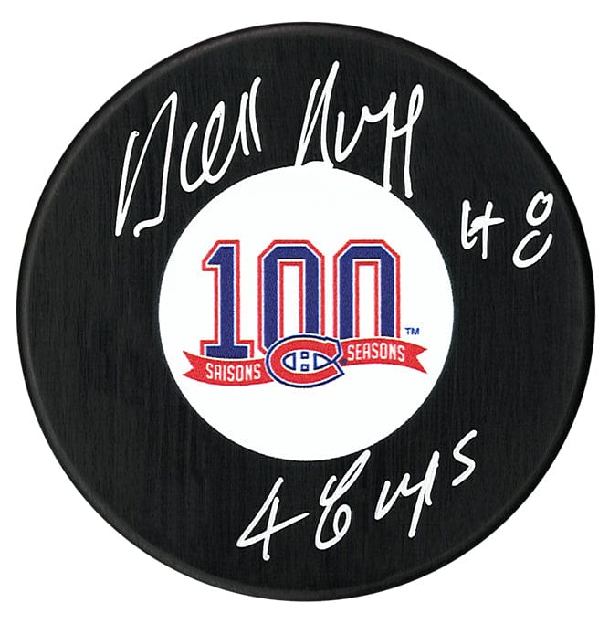 Dick Duff Autographed Montreal Canadiens Centennial Season 4 Cups Inscribed Puck CoJo Sport Collectables Inc.