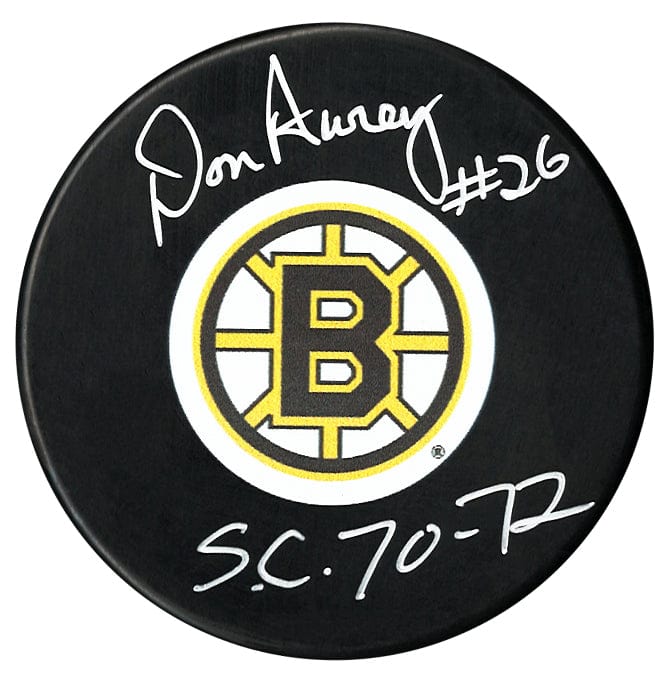 Don Awrey Autographed Boston Bruins Stanley Cup Inscribed Puck CoJo Sport Collectables