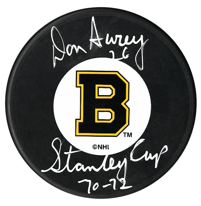 Don Awrey Autographed Boston Bruins Stanley Cup Puck CoJo Sport Collectables Inc.