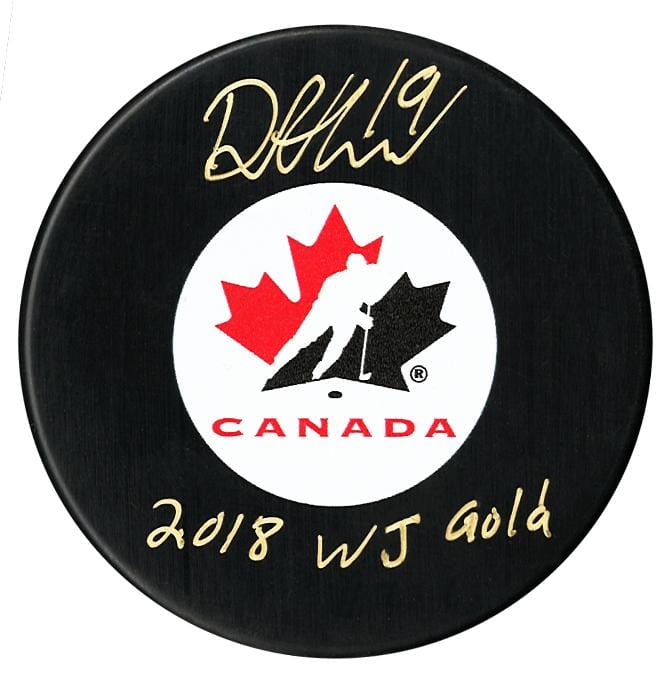 Drake Batherson Autographed Team Canada 2018 WJ Gold Puck CoJo Sport Collectables Inc.