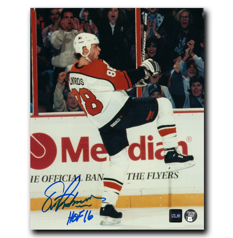 Eric Lindros Philadelphia Flyers Autographed Goal Celebration HOF Inscribed 8x10 Photo CoJo Sport Collectables Inc.